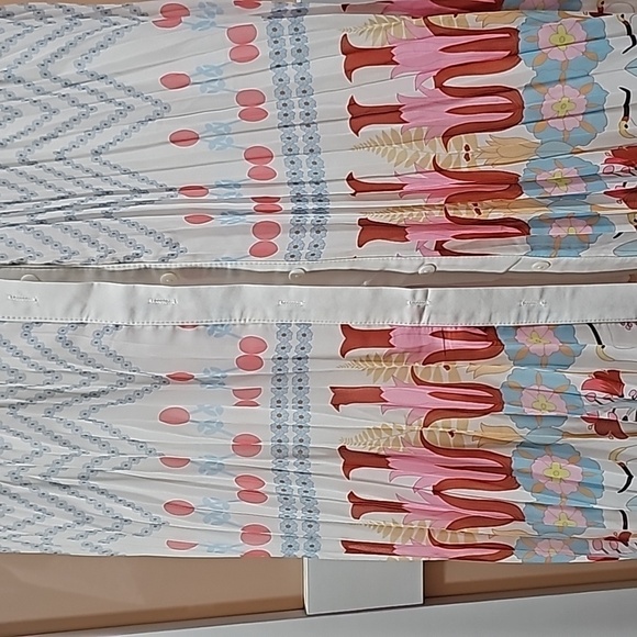 NWOT Beulah Style Bird Floral Button Up Pleated Midi Dress SMALL - Picture 5 of 8